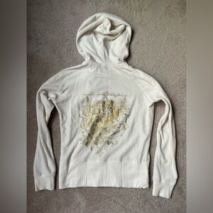 Vintage Juicy Couture Y2K Velour Hoodie Track Jacket size M white cream gold